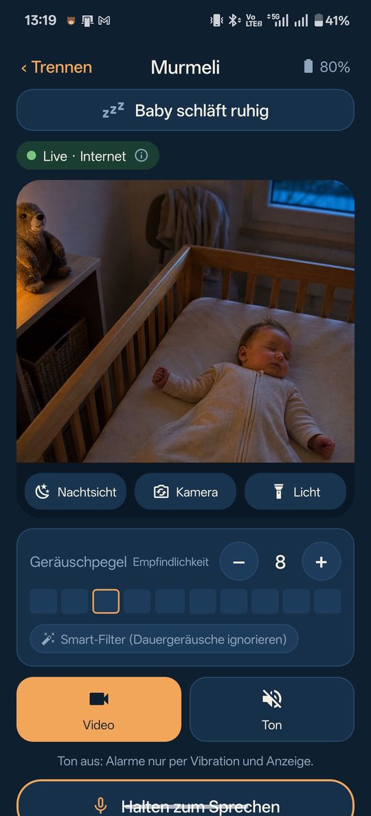 Murmeli Babyphone-App: Live-Video aus dem Kinderzimmer auf dem Eltern-Handy