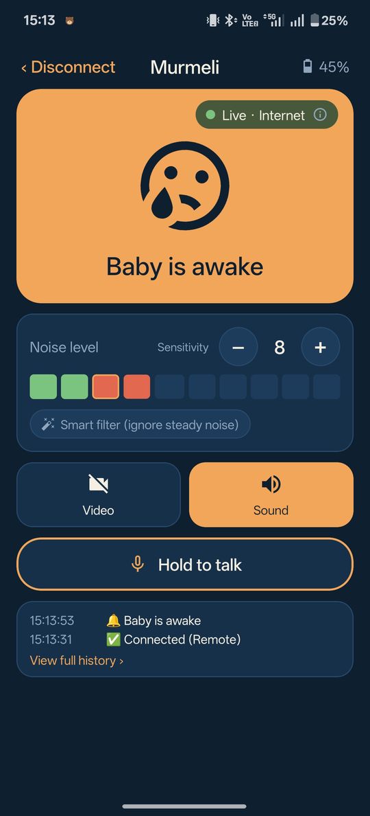 Murmeli baby monitor app: "Baby is awake" alert on the parent phone