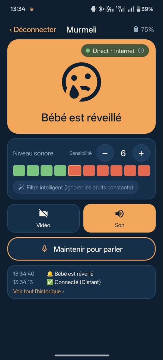 Application babyphone Murmeli : alerte « Bébé est réveillé » sur le téléphone des parents