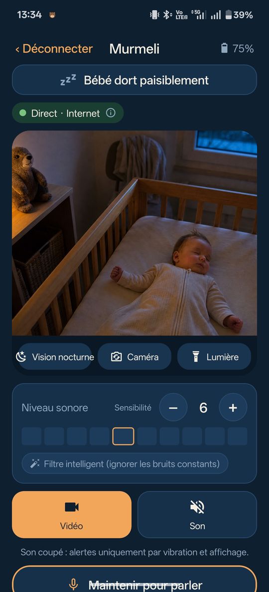 Application babyphone Murmeli : vidéo en direct de la chambre sur le téléphone des parents